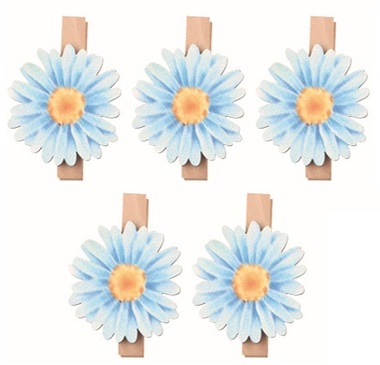 Kvetina drevená modrá 3 x 3 x 0,2 cm na kolíčku, 5 ks