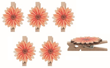 Kvetina drevená oranžová 3 x 3 x 0,2 cm na kolíčku, 5 ks