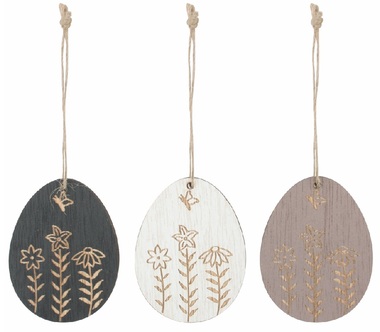 Vajcia drevené 5 x 7 x 0,5 cm na zavesenie, 6 ks v krabičke