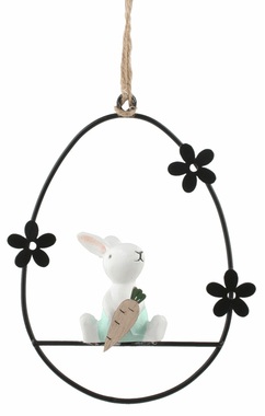 Zajac v kovovom vajci 9 x 12,5 x 4 cm na zavesenie