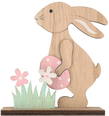 Stojací zajac drevený 13 cm so ružovým vajíčkom 