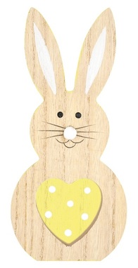 Zajac drevený na postavenie so žltým srdcom 20 cm