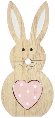 Zajac drevený na postavenie s ružovým srdcom 16 cm