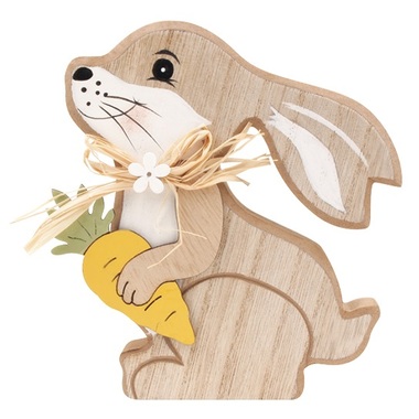 Drevený zajac s mrkvou na postavenie 14 cm