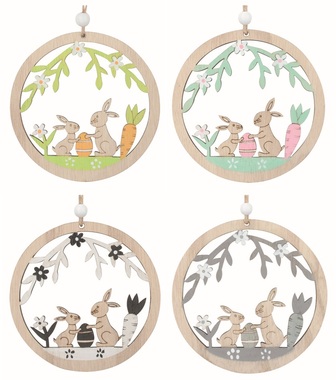 Veľkonočné dekorácie Zajac v kruhu z dreva 10 x 10 x 0,5 cm na zavesenie