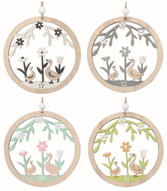 Veľkonočné dekorácie Husi v kruhu z dreva10 x 10 x 0,5 cm na zavesenie