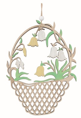 Vyrezávaný košík so žltými kvetmi drevený 11 x 15 x 0,5 cm na zavesenie