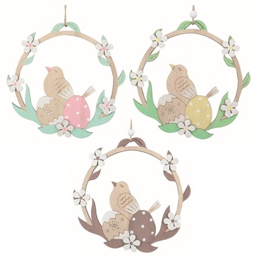 Veľkonočné dekorácie Vták vo venci 16,5 x 16 x 1 cm na zavesenie