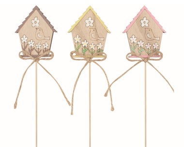 Domček s vtákom drevený 5 x 6 x 0,5 cm + špajle