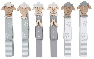 Drevené kolíky ovečky sivé 8,5 cm, 6 ks vo vrecku