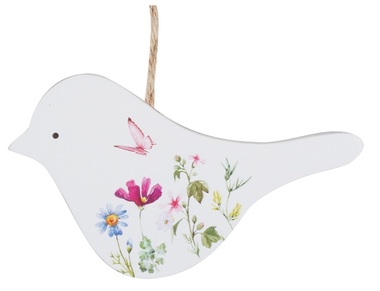 Biely vtáčik s kvetinovým vzorom na zavesenie 13,5 cm