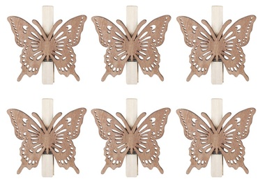 Drevené motýle na kolíku 6 cm, 6 ks vo vrecku