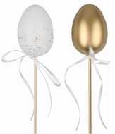 Vajíčko metalické zlaté a biele 6 cm + špajdľa