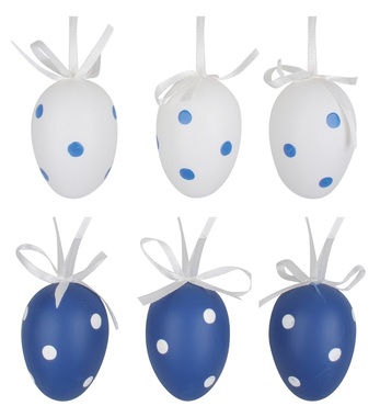 Modré a biele bodkované vajíčka 6 cm, 6 ks vo vrecku
