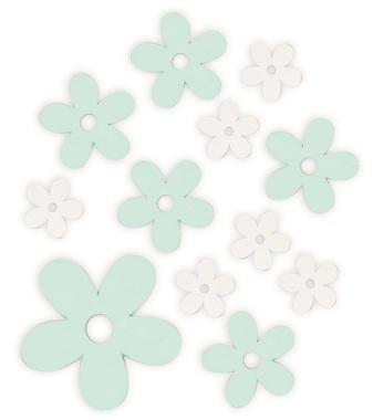 Drevené kvety modré a biele, mix veľkostí 12 ks