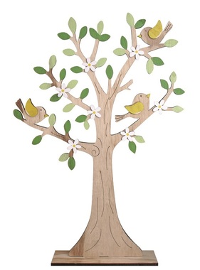 Strom drevený s vtáčikmi 30 x 44 cm