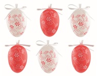 7589 Velikonočn&iacute; vejce plastov&aacute; Květiny červen&eacute; a b&iacute;l&eacute; 4 cm na zavě&scaron;en&iacute;, 6 ks v s&aacute;čku-1