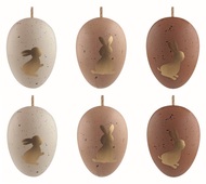 7599 Velikonočn&iacute; vejce plastov&aacute; Zlat&iacute; zaj&iacute;čci na hněd&eacute;m 6 cm na zavě&scaron;en&iacute;, 6 ks v s&aacute;čku-1