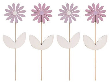 Kytička drevená na špajli s pohyblivým kvetom biela, fialová