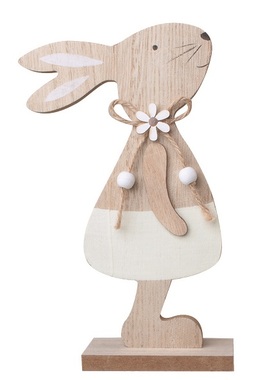 Zajac drevený s béžovou sukňou na postavenie 11,5 x 20 cm