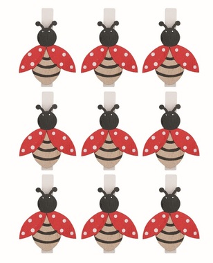 Lienka drevená 3 x 3,5 x 0,3 cm na kolíčku, 6 ks v sáčku