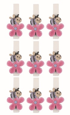 Včielka na kvete fialová drevená 2 x 2,5 x 0,3 cm na kolíčku, 9 ks v sáčku