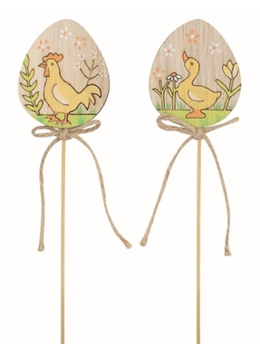 Vajíčko s husou alebo kohútom drevené 4,5 x 5,5 x 0,5 cm + špajle
