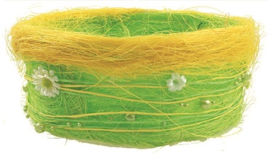 Jarný košík sisalový s kvetinkami a perličkami 18 cm