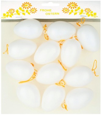 Vajíčka plastové na zavesenie 6 cm, 12 ks vo vrecku, biela