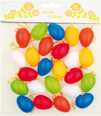 Vajíčka plastové na zavesenie 4 cm, 24 ks vo vrecku, mix farieb