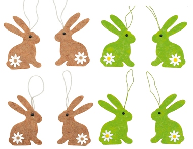 Zajačiky na zavesenie 8 cm, 4 ks hnedá a zelená