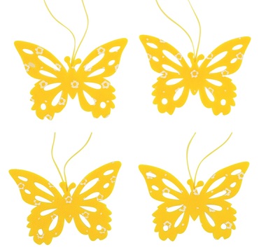Motýľ filcový žltý 7 cm, 4 ks vo vrecku