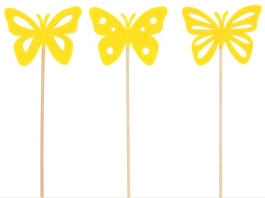 Motýľ filcový žltý zápich 7 cm + špajľa