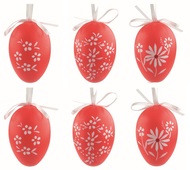 9322 Velikonočn&iacute; vejce plastov&aacute; Květiny červen&eacute; 6 cm na zavě&scaron;en&iacute;, 6 ks v s&aacute;čku-1