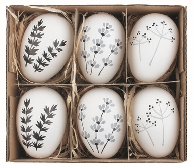 Sada veľkonočných plastových vajec maľované Kvieti 6 cm na zavesenie, 6 ks v krabičke