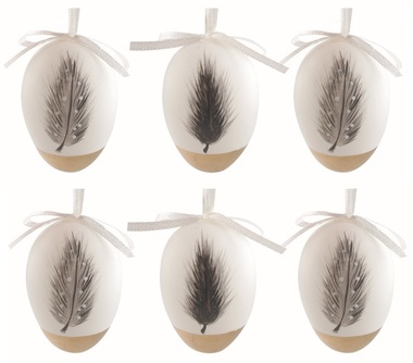 Veľkonočné Veľkonočné vajcia plastová Pierka 6 cm na zavesenie, 6 ks v sáčku