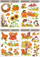 Okenná fólia ručne maľovaný jeseň sovy, veveričky, líšky 33,5x26 cm