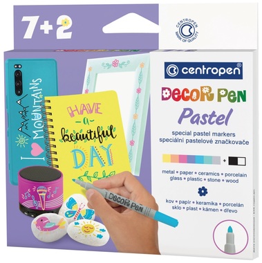 Značkovače DECORPEN PASTEL na kov, sklo, plast, keramiku, kameň 8+1 ks CENTROPEN