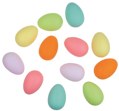 Vajíčka farebné pastelové na zavesenie 4 cm, 12 ks v krabičke
