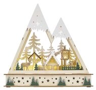 Drevená vianočná krajina LED svietiaca, 25 x 6 x 23,5 cm, 2x AA, teplá biela, časovač