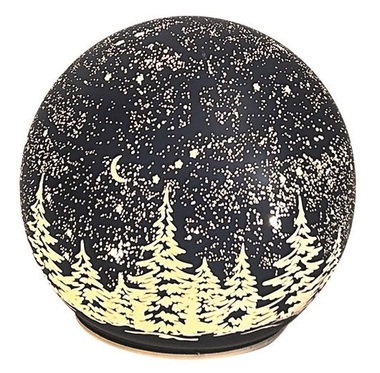 Svietiaca sklenená guľa s motívom krajiny – tmavo šedá, o 10 x 11 cm, teplá biela, 10 LED, časovač