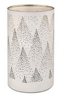 Svietiaci sklenený valec so stromami – biely, 15 x 9 cm, teplá biela, 10 LED, časovač