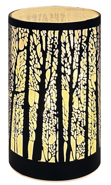 Svietiaci sklenený valec so stromami – čierny,  o 9 x 15 cm, teplá biela, 10 LED, časovač