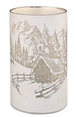Svietiaci sklenený valec s horami – sivý, o 7,5 x 12,8 cm, studená biela, 10 LED, časovač