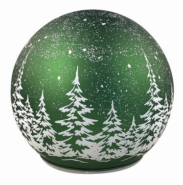 Svietiaca sklenená guľa s motívom krajiny – zelená, o 12 x 11 cm, teplá biela, 10 LED, časovač