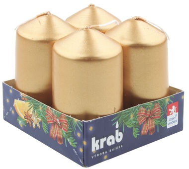 Zlaté adventné sviečky valcové lakované 40 × 80 mm, súprava 4 ks, výdrž až 11 h