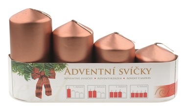 Medené adventné sviečky valcové lakované 60–105 × 50 mm, súprava 4 ks – postupka, výdrž až 30 h