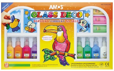 Farby na sklo sada 13 ks 22 ml + fólie a šablóny 