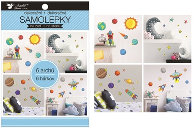 Samolepky na stenu v bloku Vesmír 16 × 23 cm, 6 listov