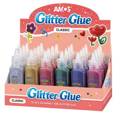 Glitrové lepidlo 22 ml - 24 ks po 6 farbách , display